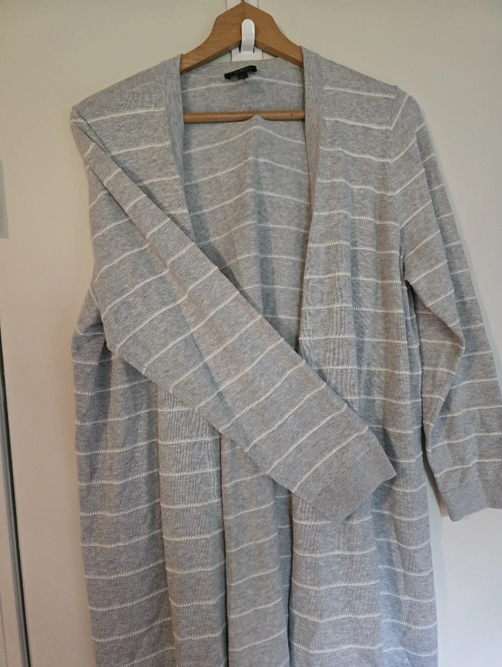 Talbots Petite 1x Light Gray Open-Front Striped Women’s Cardigan Sweater